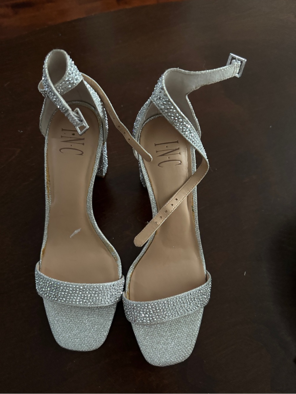 Sparkle Rhinestone Block Heel Sandals - Silver - Picture 2 of 4